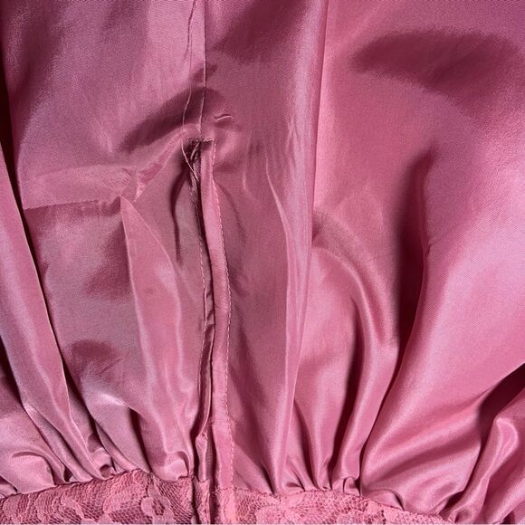 Sz XS or 00 Vintage Pink Mauve Puffy Sleeve Lace A line midi dress - Picture 5 of 13